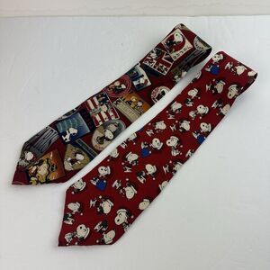 LOT 2 Vintage Peanuts Snoopy 100% Silk Neckties USA Made Dear Santa + Vacation